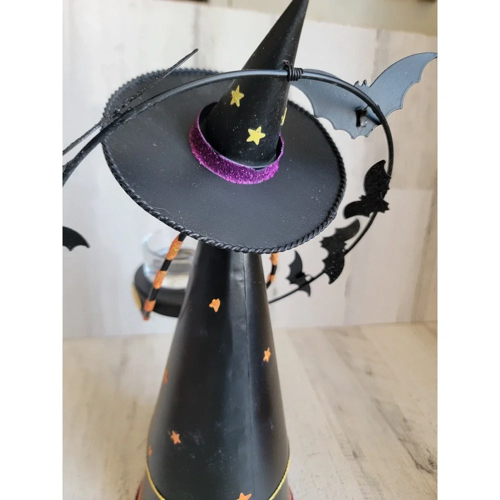 Party Lyte abracadabra witch metal tea light holder Halloween bat glitter star